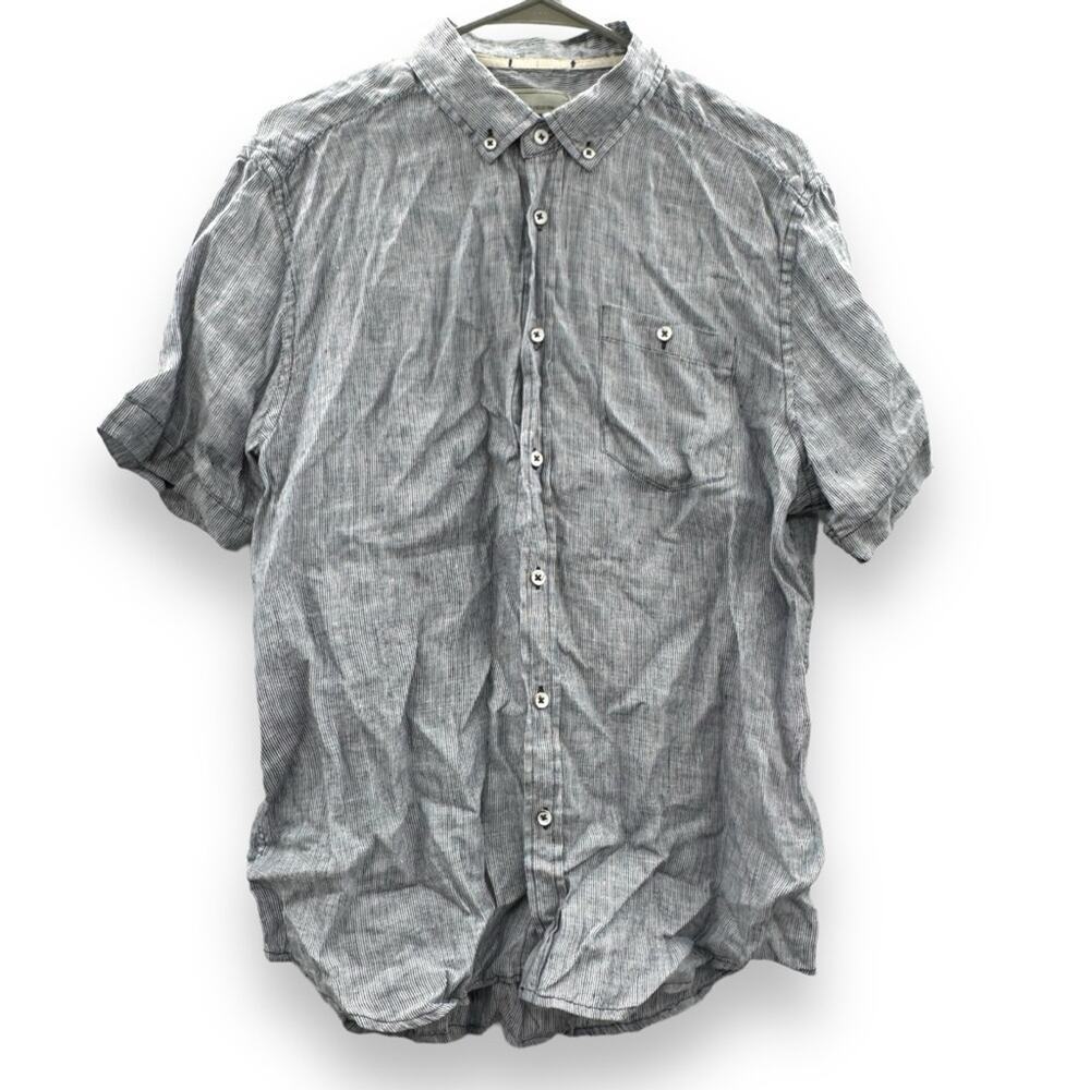 Report Collection Heritage 100% Linen Blue Striped Button Down Shirt‎ Sz L NEW